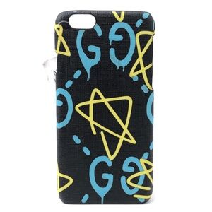 GUCCI Black Textured Blue Paint Drip Monogram Yellow Stars Apple IPhone6 Case